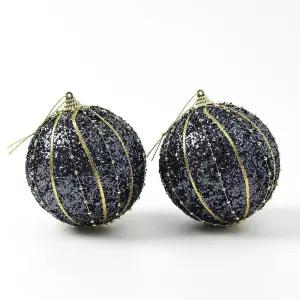 다크블루 글리터 장식볼 구슬줄라인 10cm 2개 세트 오너먼트크리스마스 트리볼 크리스마스볼 성탄절 꾸미기