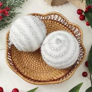 실버화이트 글리터 장식볼 가로꽈배기 10cm 2개 세트 오너먼트크리스마스 트리볼 크리스마스볼 성탄절 꾸미