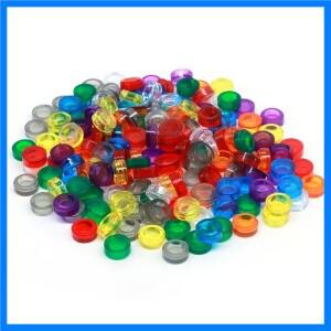 200PCS 투명 컬러 플랫 타일 1x1 도트 라운드 벽돌 35381 98138 MOC DIY 빌딩 블록 어린이 장난감 부품