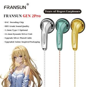 Fransun Gen 2 Pro 플랫 헤드 이어폰 3.5mm/Type-C 15.4mm 다이나믹 HD 마이크 MX500 금도금 케이블 DAC 디