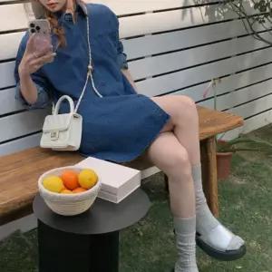 미디데님셔츠 루즈핏데님셔츠 데님 진청 원피스 여자데님셔츠 포켓청 여자