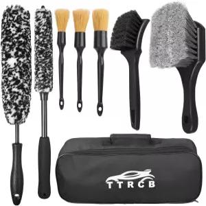 8Pcs 휠 브러시 타이어 클리너 세트 - 부드러운 클리닝 2개 디테일 및 하드 스크러버 유연하고 내구성이