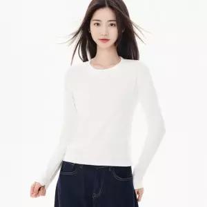 세미크롭 긴팔티 티셔츠 유넥 면 흰색 여자가을 여자봄 이너티 여성러닝 봄