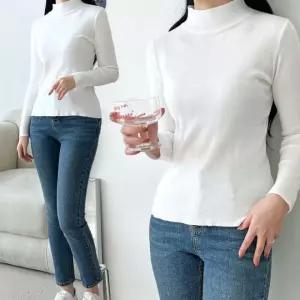 형광 여성 긴팔 티셔츠 나시 맨투맨 니트 하프넥 반목 봄 외출 스타일 롱