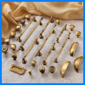 청동 미국 복고풍 및 간단한 가구 옷장 문 손잡이, 순수 황동 서랍 및 퇴색하지 않는 캐비닛 문 손잡이