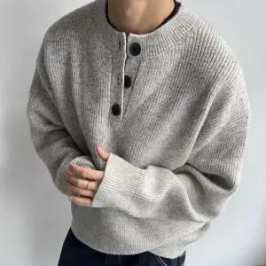 남성 버튼넥 니트 긴팔 스웨터 꽈배기