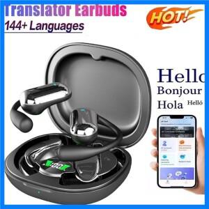UYUXIO AI 언어 번역 헤드폰, 144개 언어 실시간 이어버드 번역기 비즈니스 여행용 OWS 이어 버드