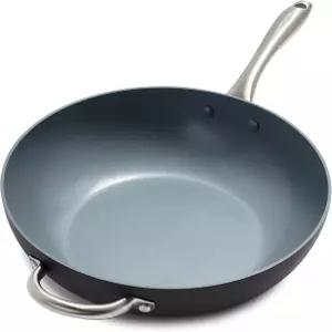 그린팬 리마 하드 양극 산화 처리된 세라믹 논스틱 12.5인치 웍 팬 헬퍼 핸들 PFAS 프리 오븐 안전 그레이