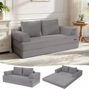 COMAX 컨버터블 소파 침대 접이식 바닥 코듀로이 이불 매트리스 베개 포함 거실 침실용 뼈 없는 편안한