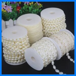 ABS 모조 아이보리 진주 비즈 체인 라인 코드 스레드 트림, DIY 웨딩 파티 장식 및 보석 파인딩 공예 액세