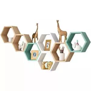 벽걸이 육각형 나무 장식장 선반 세트J 벌집모양 거실 벽면