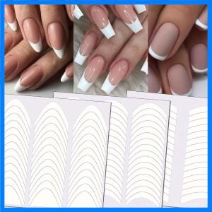 3PCS 프렌치 네일 아트 스티커 화이트 셀프 접착 스트립 팁 DIY 장식 스텐실 도구, 프린지 데칼