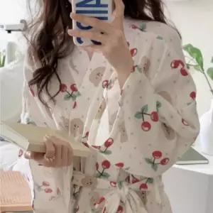 여성 롱 로브 가운 얇은 사계절 수면 잠옷 샤워가운