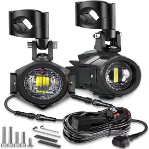 LEDOPPO 모터사이클 보조등 키트 LED 스팟 드라이빙 포그 라이트 흰색 스위치 배선 하네스 클램프 마운트