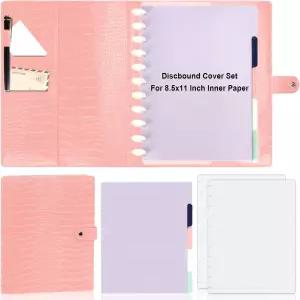 PU 가죽 디스크바운드 커버 세트 8.5X11인치 레터 크기 5탭 컬러 인덱스 분할기 2매 바인더 프로스팅 악어