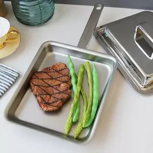 AMT 스텐 뚜껑 사각 세로형 생선팬 1P 구이 후라이팬