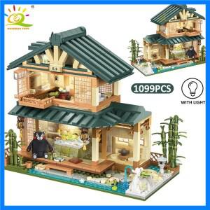 HUIQIBAO 1099PCS 도시 일본 스트리트 뷰 하우스 다다미 룸 모델 빌딩 블록 DIY 건축 벽돌 어린이를위한 장