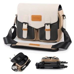 Cwatcun 카메라 숄더백 컴팩트 케이스, 삼각대 홀더가 있는 소형 방수 메신저백, 캐논, 니콘, 소니, 후지 DSLR / SLR 미러리스 카메라, 렌즈용 여행용 사진 가방
