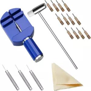 양 삼촌 시계 링크 제거 키트 조정 도구 키트(12개 교체 핀 및 3개 펀치 1개 포함) 밴드 스트랩 팔찌 크기