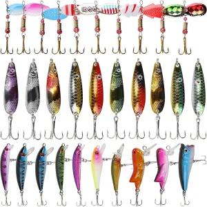 스푼 낚시 미끼 키트 30개의 베이스 수영 스피너 금속 월리 송어 연어 월리용 크랭크 모음