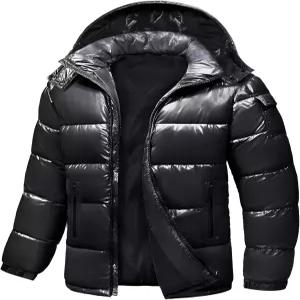 우이쿠에 남성 겨울 패딩 재킷 - 방수 반짝이는 퀼팅 코트 따뜻한 두꺼운 스키 파카 단열 아우터 후드 포함