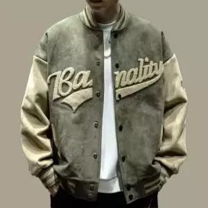 오버핏 스웨이드 야구점버 바시티 자켓 아우터