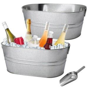 파티용 휴대용 음료 욕조용 4갤런 아연 도금 욕조 얼음 양동이 2팩 손잡이 샴페인 칵테일 바용 금속 스쿱 포함