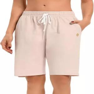 럭키캣커스 여성 버뮤다 반바지 저지 포켓 요가 워킹 운동용 롱 무릎 길이