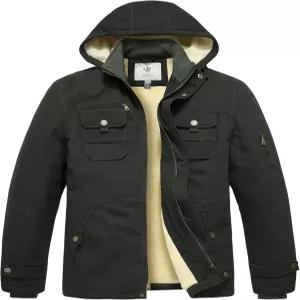 웬벤 남성 겨울 셰르파 파카 미드 길이 두꺼운 밀리터리 스타일의 따뜻한 재킷과 탈착식 후드