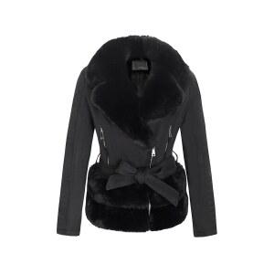 벨리베라 여성용 인조 가죽 재킷 모토 바이커 셰르파 안감 코트와 탈부착 가능한 모피 칼라