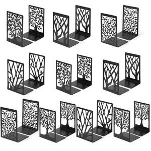 선반용 20피스 책 끝 헤비 듀티 비스키드 메탈 홀더 블랙 트리 디자인 모던 선반 오피스 홈 장식 스토퍼 CD (10쌍)