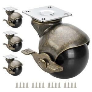 브레이크 4팩이 장착된 JGJC 2인치 앤티크 황동 터 휠 견고한 볼 4종 세트 가구 테이블 캐비닛 DIY 및 카펫용 회전판 빈티지 설치 용이성