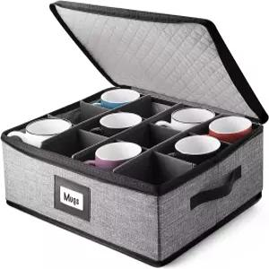 하스 앤 하버 커피 머그잔 보관 퀼트 및 스태커블 컵 정리함 12인용 칸막이가 있는 보관함 이동 정리용