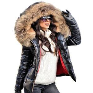 아오푸르 여성 퀼팅 겨울 코트 모피 칼라 후드 다운 재킷 파카 아우터웨어