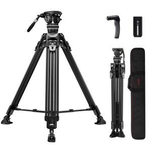 유체 헤드가 있는 Cayer FA310H 비디오 하중 카메라 조정 신속 DSLR 22파운드 잠금 원스텝 2개 레그 릴리스 삼각대, 최대 퀵 휴대용 손잡이, 및 캠코더용 알루미늄 플레이트 기능이 75인치