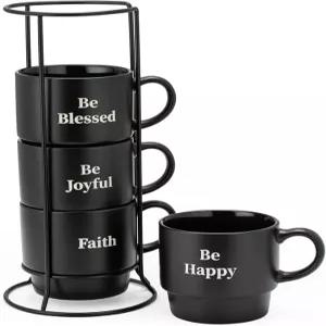 시그니처 하우스웨어 스태커블 커피 머그 타워 세트 금속 와이어 랙 - 차 코코아 우유 카푸치노 핫 초콜릿