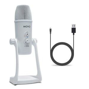 컴퓨터용 Movo UM700W 화이트 데스크톱 USB 마이크 - 4가지 픽업 패턴이 있는 스튜디오 PC, Mac, Android용 게이밍 팟캐스트 녹음 및 스트리밍 설정에 가장