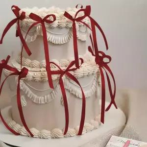 레드 핑크 보우 리본 케이크 장식 디저트 홈 생일 파티 발렌타인 데이 로맨틱 저녁 이벤트