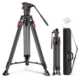 댐핑 조절 가능한 유체 헤드가 있는 삼각대 헤비 QR NEWER 플레이트/핸들/클리닝 듀티 DSLR 하중 천, 22파운드, 78인치 비디오 릴리스, 최대 섬유, 캠코더용 퀵 LL37 스탠드, 카메라 탄소 원스텝