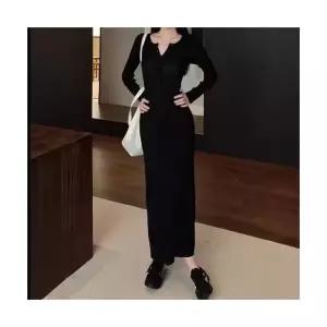 피콜로 여자 니트 원피스 치마 롱 노랑 가을 데일리룩 긴팔 슬림핏 힙스터 KUK3