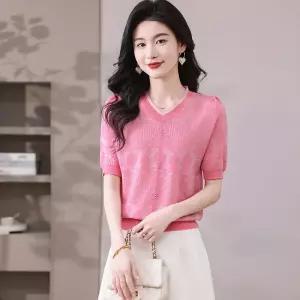 피콜로 여성 하계 데일리룩 셔츠 루즈핏롱 반팔 티 브이넥 쿨링 상의 KUK1