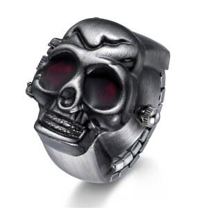 발렌타인데이를 위한 쥬얼리위 남성 핑거 워치 펑크 해골 플립 커버 쿼츠 아날로그 조절 가능한 반지 시계