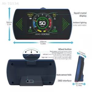 P12S 자동차 OBD2 듀얼 시스템 HUD 헤드업 디스플레이 스마트 디지털 게이지 속도 연료 결함 코드 리더