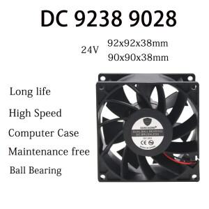 DC 24V 9238 냉각 팬, 유지 보수가 필요 없는 볼 베어링 주파수 변환기, 5500RPM, 0.6A, 92x92x38mm, 2 핀