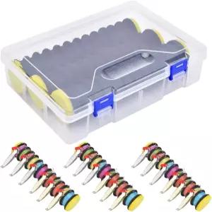 힐릭톡 3팩 낚싯줄 보관 정리함 엉킴 없는 홀더 및 후크 키퍼 리깅 스풀이 있는 와인더 시스템 12개 슬롯