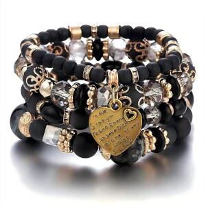 보헤미안 스태커블 다층 구슬 팔찌 여성용 컬러풀 스택 스트레치 비즈 하트 참 탄력 세트 여름 해변 보석 선물