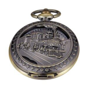 남성용 후두잇 앤티크 기계식 포켓워치 불규칙 팔각형 골격 체인 박스가 있는 로마 숫자 다이얼
