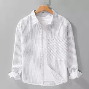 남성셔츠 봄가을 스트라이프 데일리 심플 긴팔 셔츠 루즈핏 주니어 남방 심쿵직구