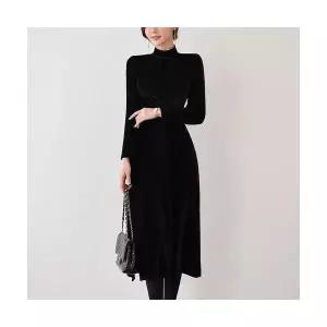 타노스여자 원피스 스커트 블랙 동계 럭셔리정장 벨벳 A라인 데일리룩 슬림 KUK1
