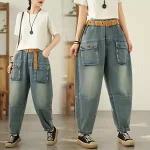 여성청바지 봄가을 허리밴딩 입체포켓 데님 배기팬츠 라이트 빅사이즈 심쿵직구